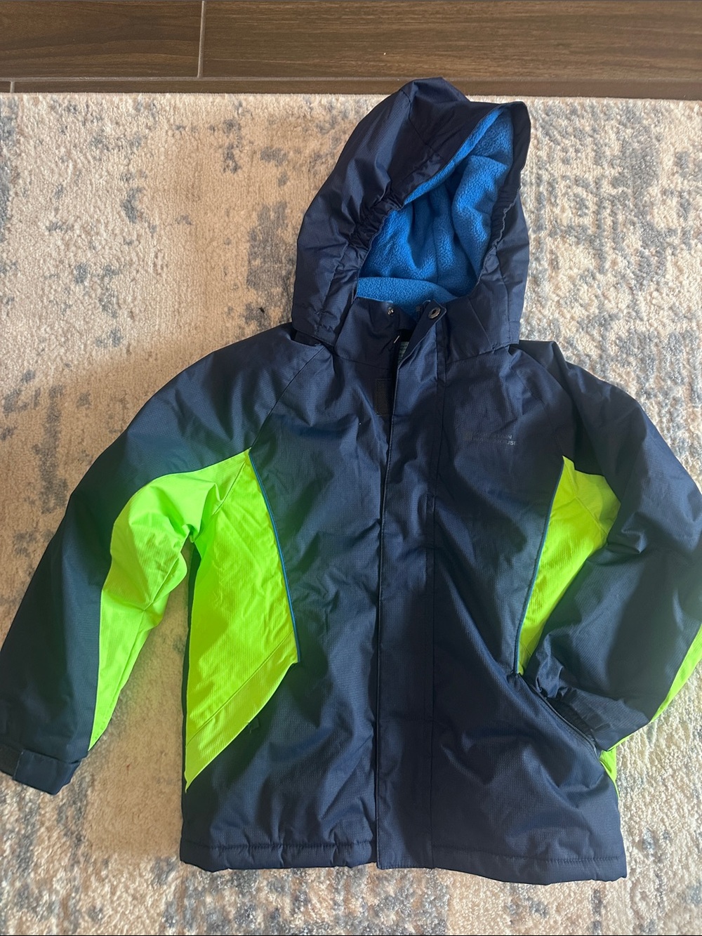 Boys Navy and Neon Green Hooded Winter Jacket 7-8